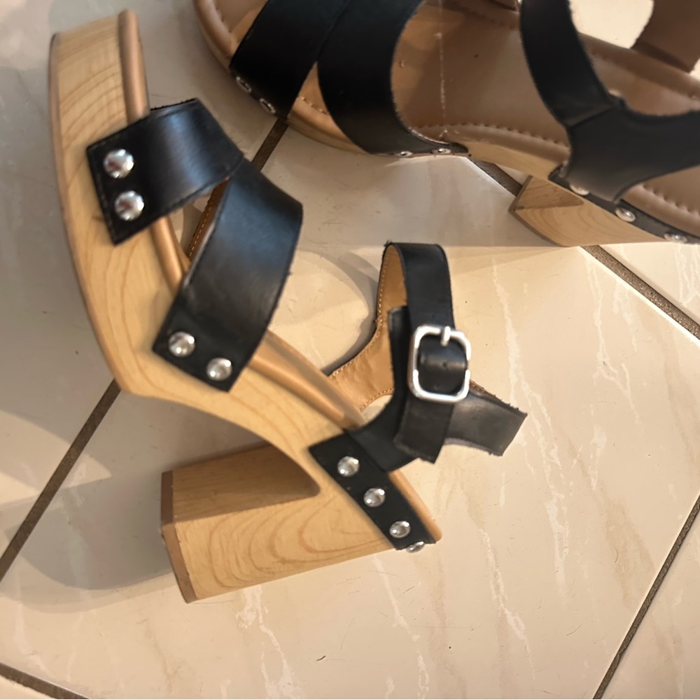 Black Strappy Block Heel Sandals